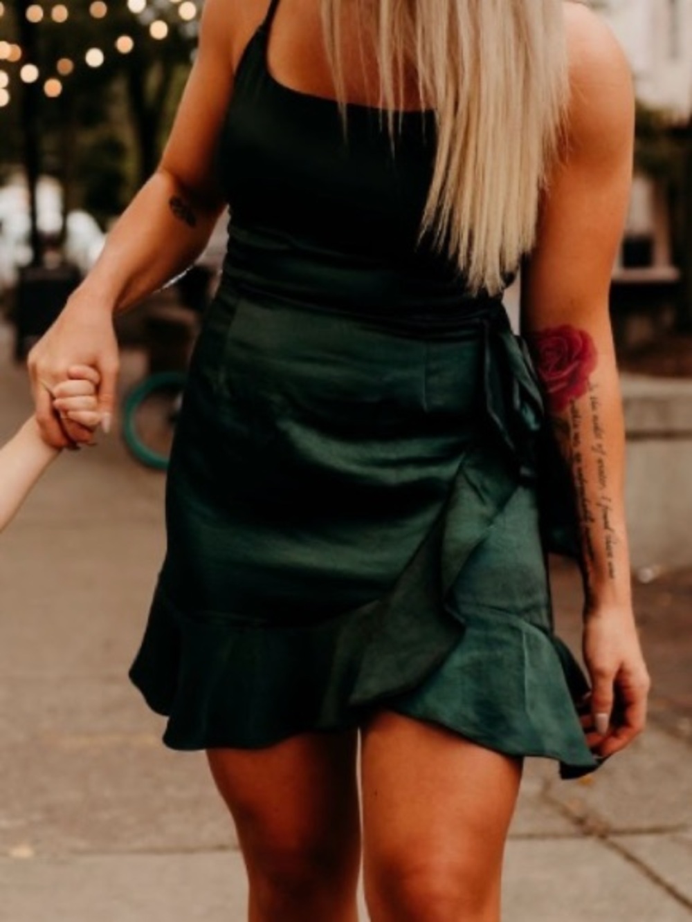 wild fable Dark Green Satin Wrap Mini Dress